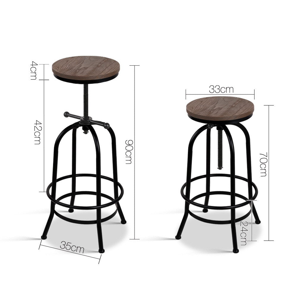 Bar Stool Industrial Round Seat Wood Metal - Black and Brown - image2