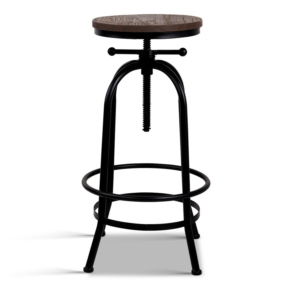 Bar Stool Industrial Round Seat Wood Metal - Black and Brown - image3