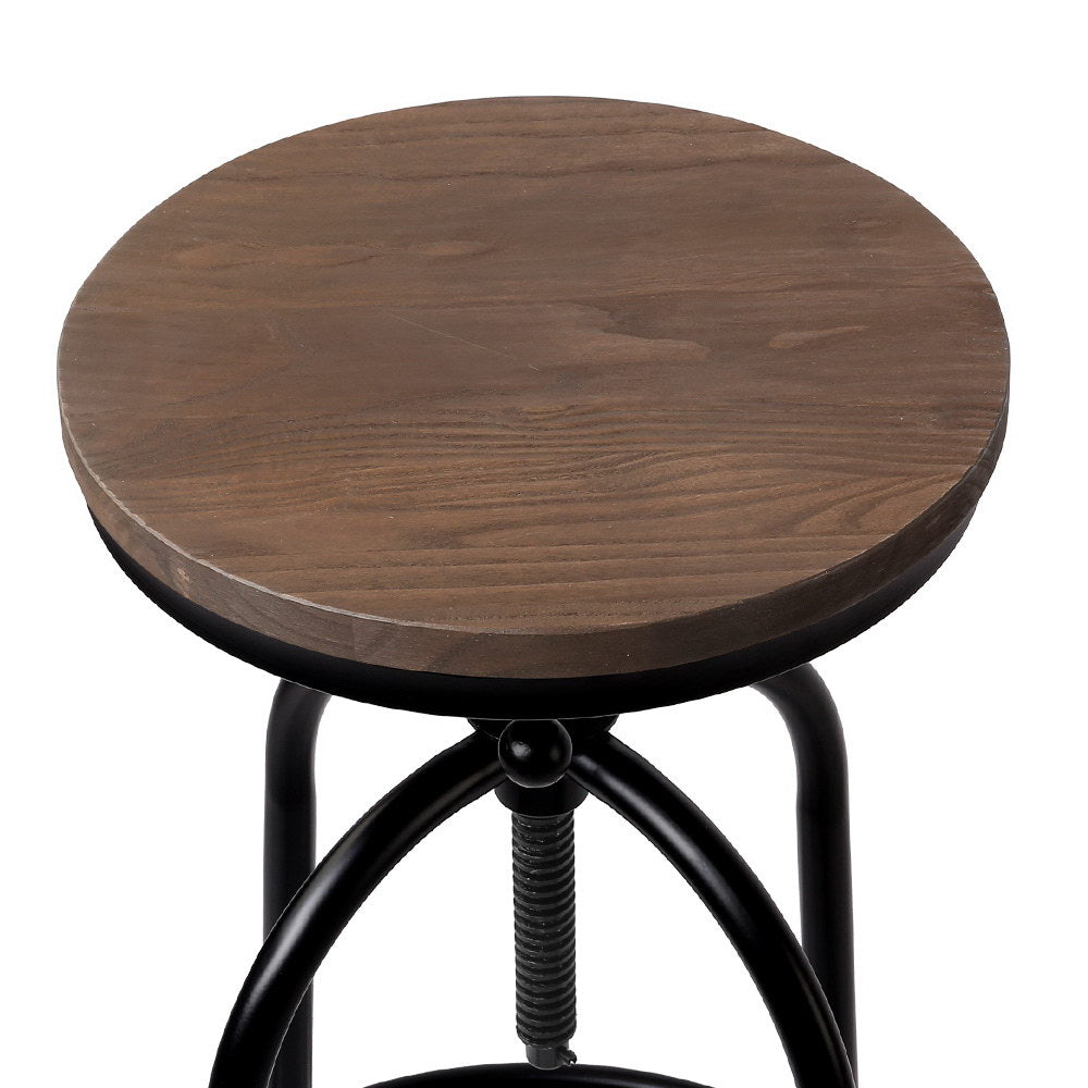 Bar Stool Industrial Round Seat Wood Metal - Black and Brown - image4