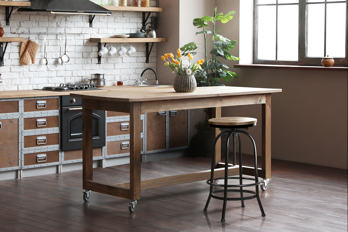 Bar Stool Industrial Round Seat Wood Metal - Black and Brown - image8