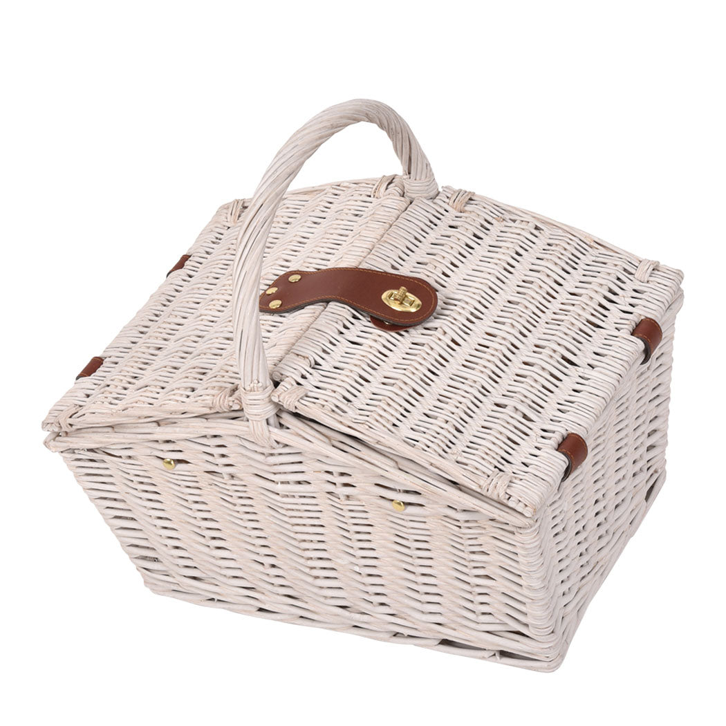 2 Person Picnic Basket Baskets Set Outdoor Blanket Deluxe Wicker Gift Storage - image2