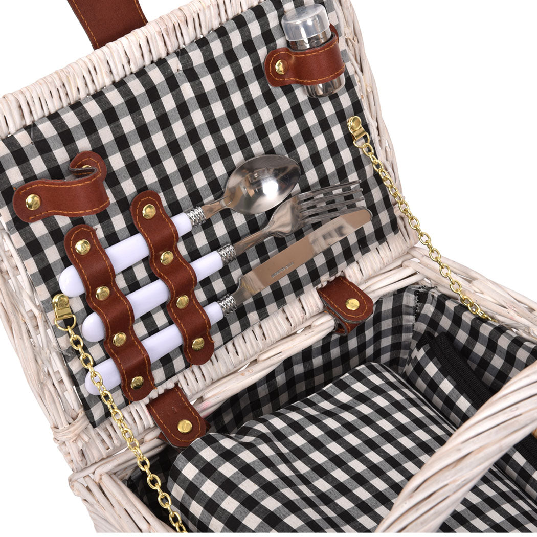 2 Person Picnic Basket Baskets Set Outdoor Blanket Deluxe Wicker Gift Storage - image5