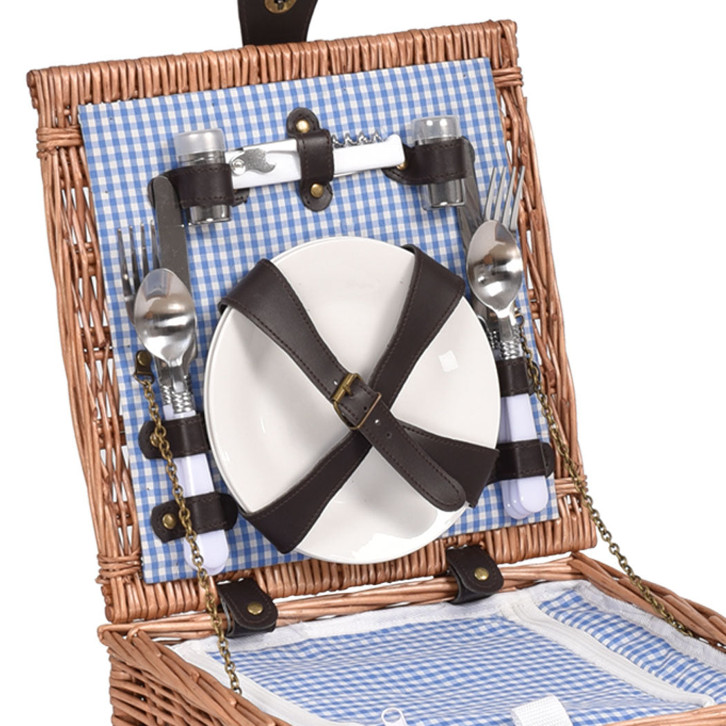 2 Person Picnic Basket Wicker Baskets Set Insulated Outdoor Blanket Gift Storage - image5