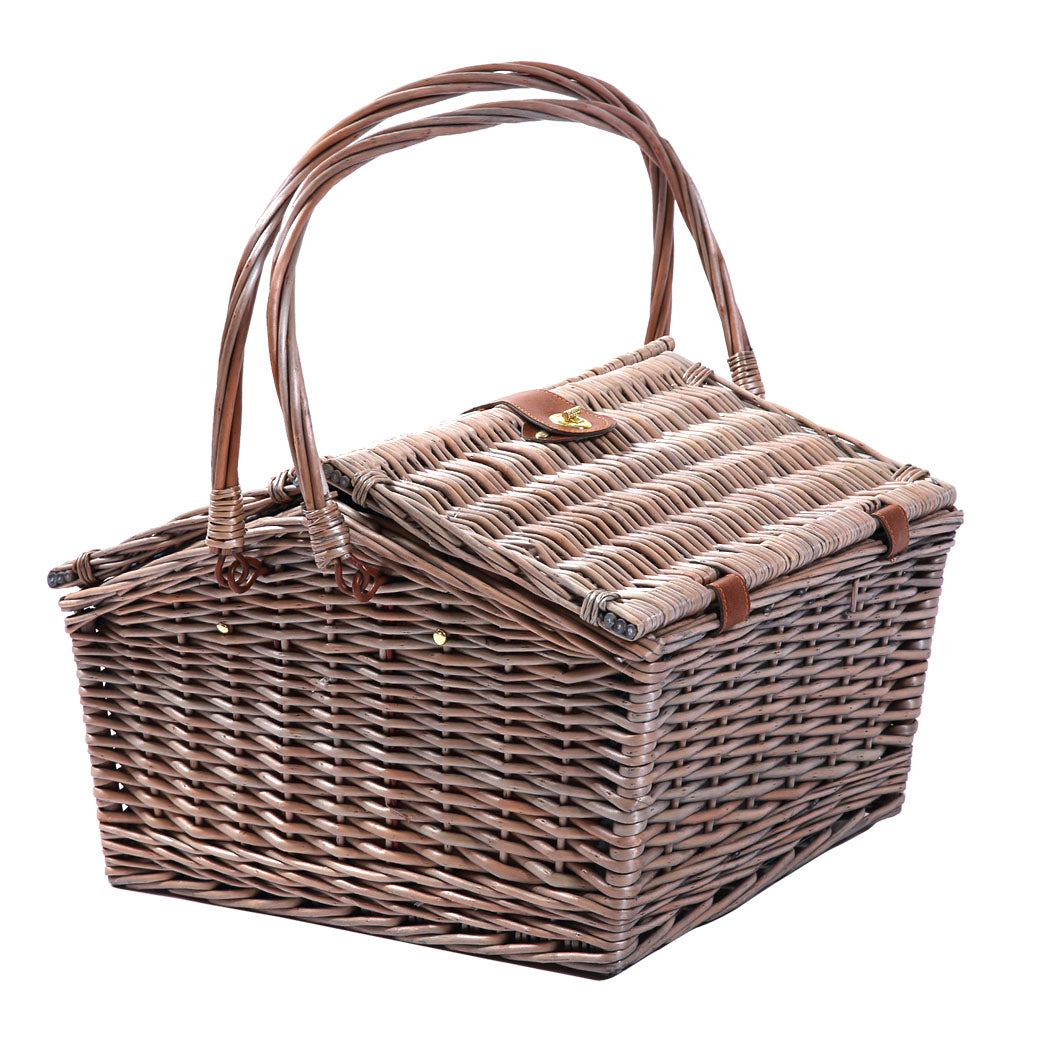 4 Person Picnic Basket Baskets Set Outdoor Blanket Wicker Deluxe Folding Handle - image2