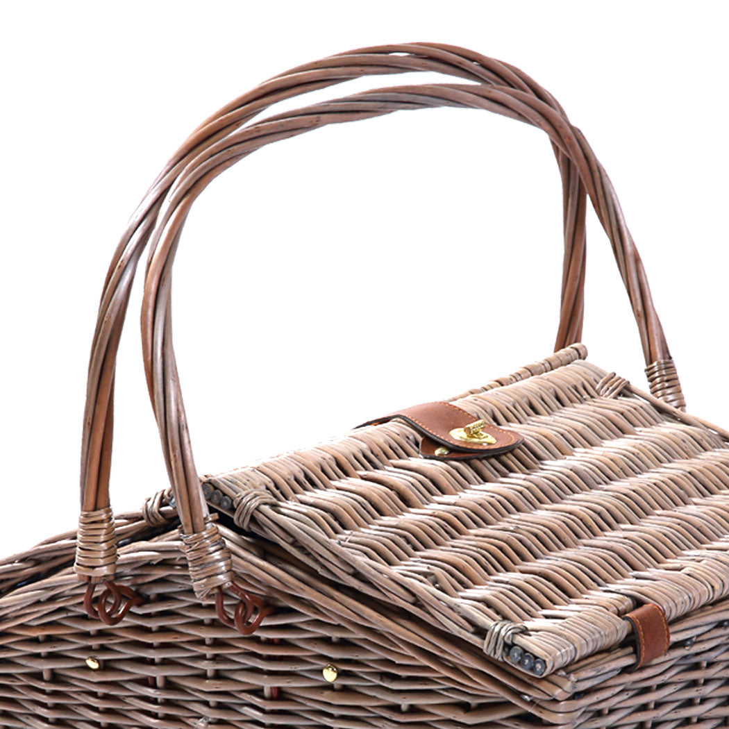 4 Person Picnic Basket Baskets Set Outdoor Blanket Wicker Deluxe Folding Handle - image6