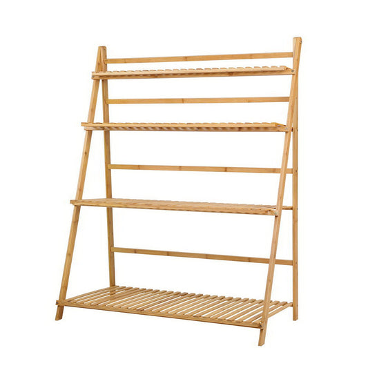 Bamboo Wooden Ladder Shelf Plant Stand Foldable - image1