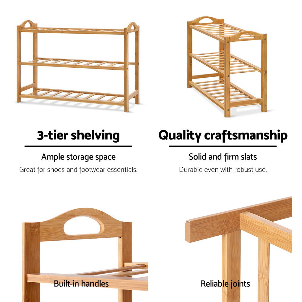 3 Tiers Bamboo Shoe Rack Storage Organiser Wooden Shelf Stand Shelves - image6