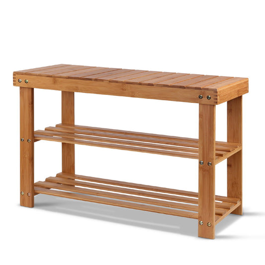 Bamboo Shoe Rack Wooden Seat Bench Organiser Shelf Stool - image1