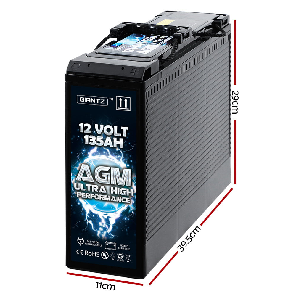 AGM Deep Cycle Battery 12V 135Ah Portable 4WD Sealed Marine Solar Slim - image2