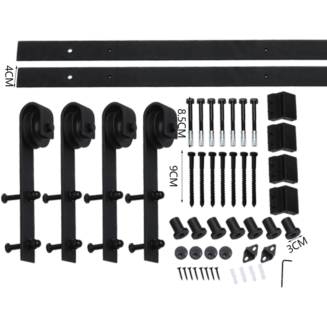 2.44M Antique Classic Style Double Sliding Barn Door Hardware Track Roller Kit - image3