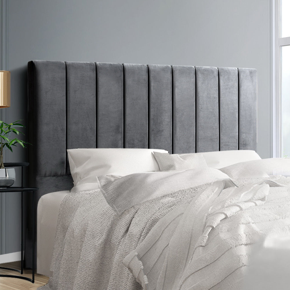 Double Size Bed Head Headboard Bedhead Bed Frame Base VELA Grey Fabric - image7