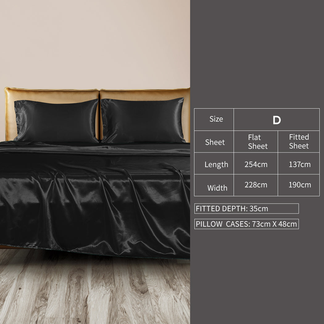 DreamZ Silky Satin Sheets Fitted Flat Bed Sheet Pillowcases Summer Double Black - image11