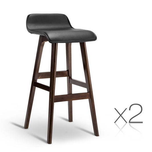 Set of 2 PU Leather Wood Wave Style Bar Stool - Black - image1