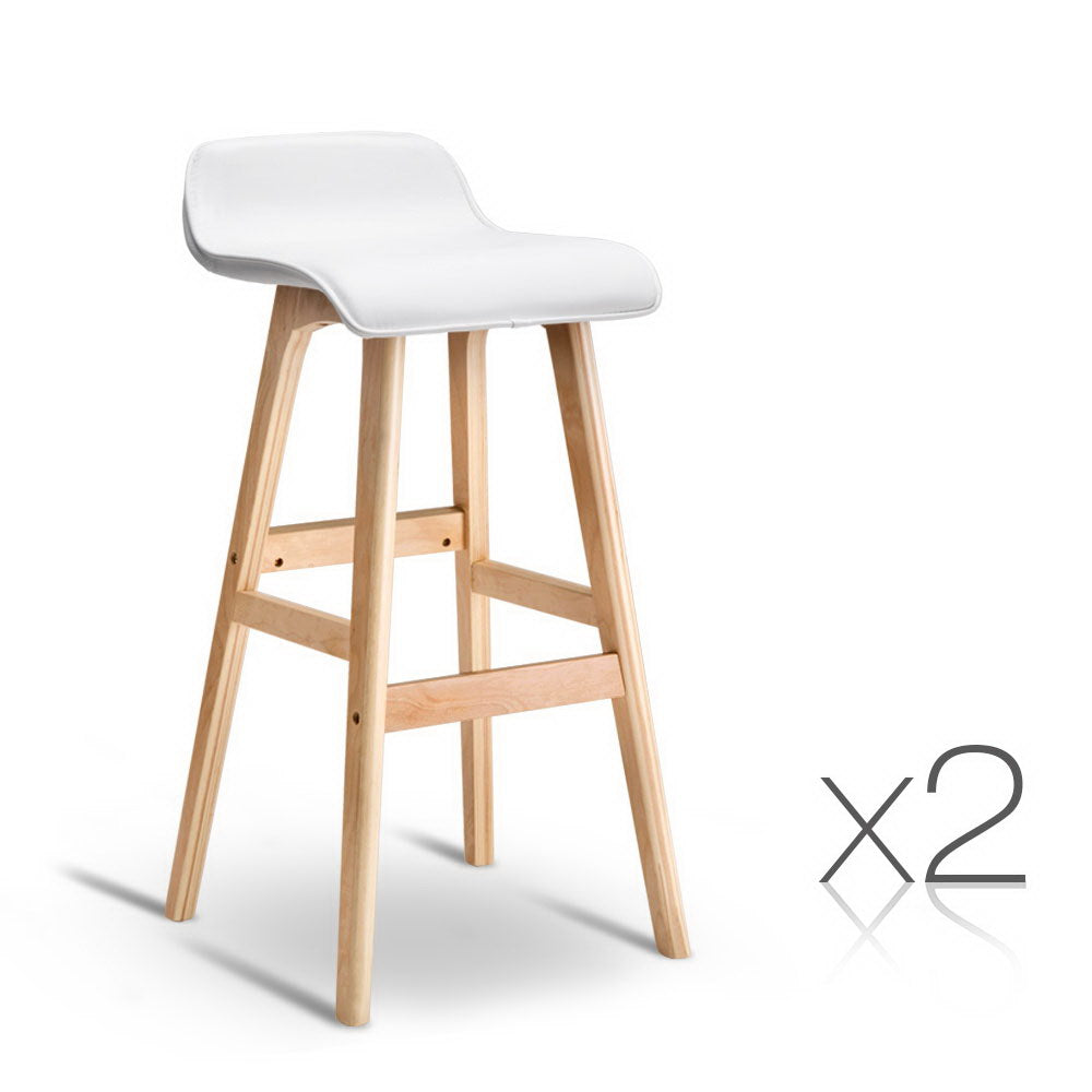 Set of 2 PU Leather Wood Wave Style Bar Stool - White - image1