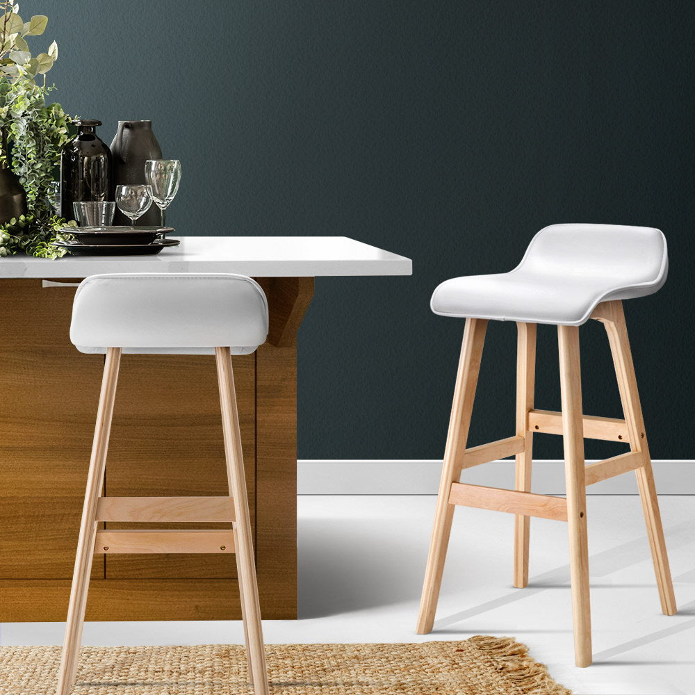 Set of 2 PU Leather Wood Wave Style Bar Stool - White - image7