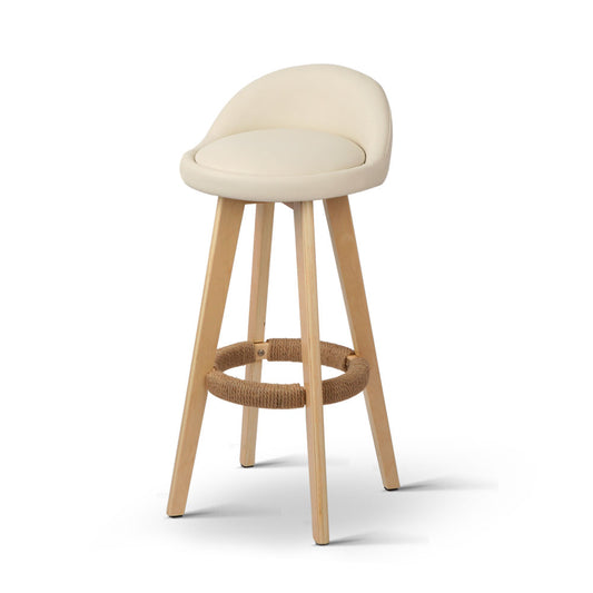 Set of 2 PU Leather Backrest Bar Stools - Beige - image1