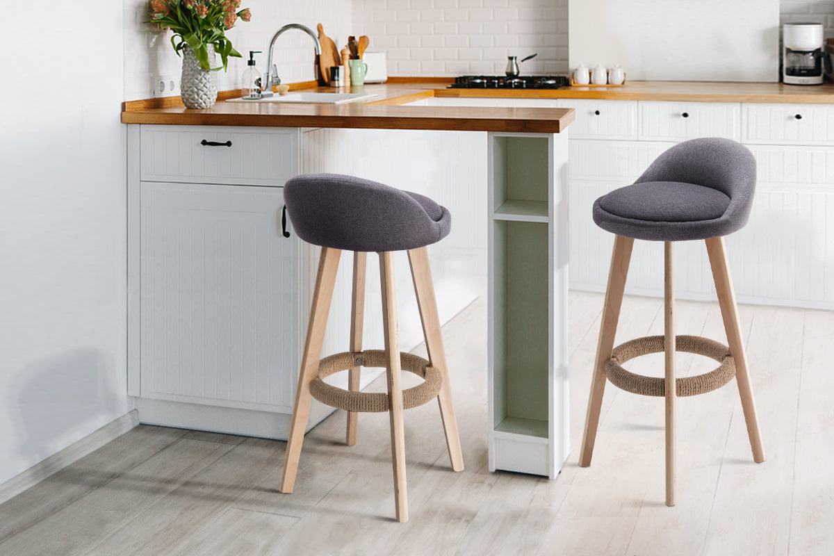 Set of 2 Fabric Backrest Bar Stools - Grey - image8