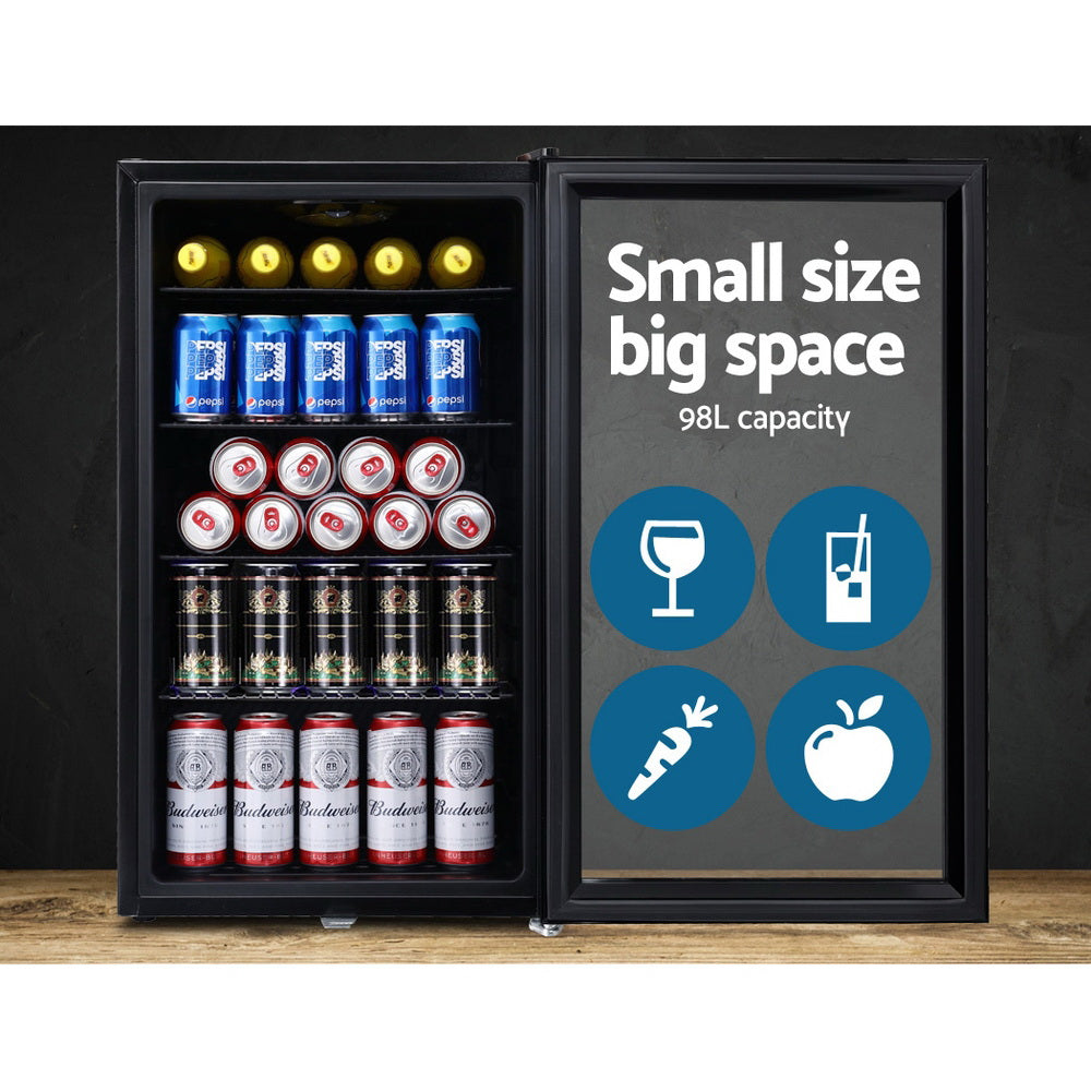 98L Bar Fridge Glass Door Mini Freezer Fridges Countertop Beverage Commercial - image3