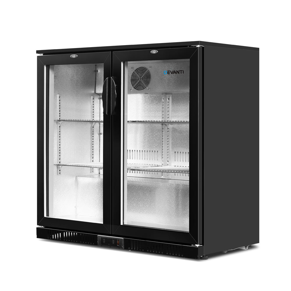 Bar Fridge 2 Glass Door Commercial Display Freeer Drink Beverage Cooler Black - image1