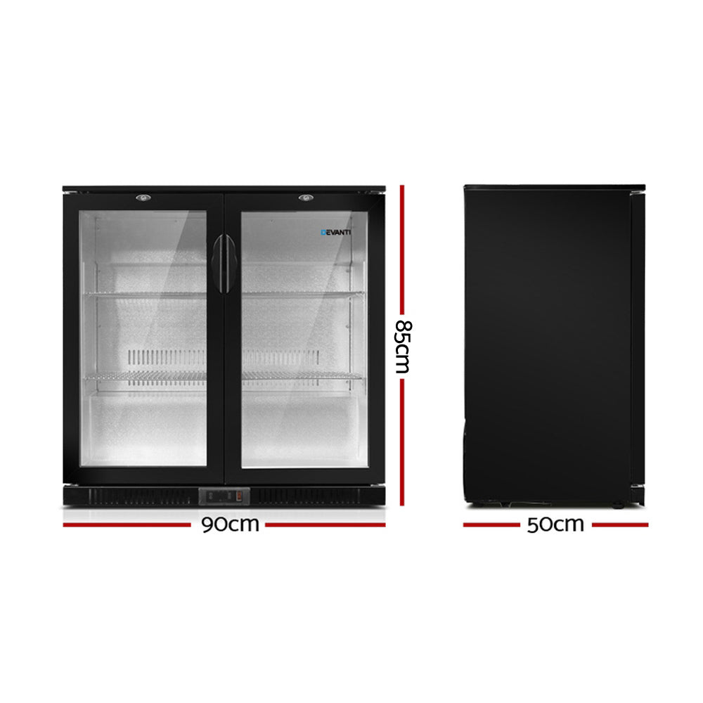 Bar Fridge 2 Glass Door Commercial Display Freeer Drink Beverage Cooler Black - image2