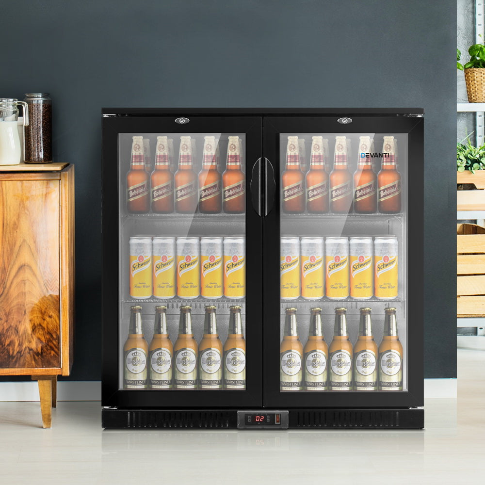 Bar Fridge 2 Glass Door Commercial Display Freeer Drink Beverage Cooler Black - image9