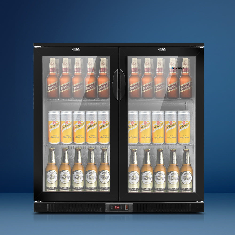 Bar Fridge 2 Glass Door Commercial Display Freeer Drink Beverage Cooler Black - image7