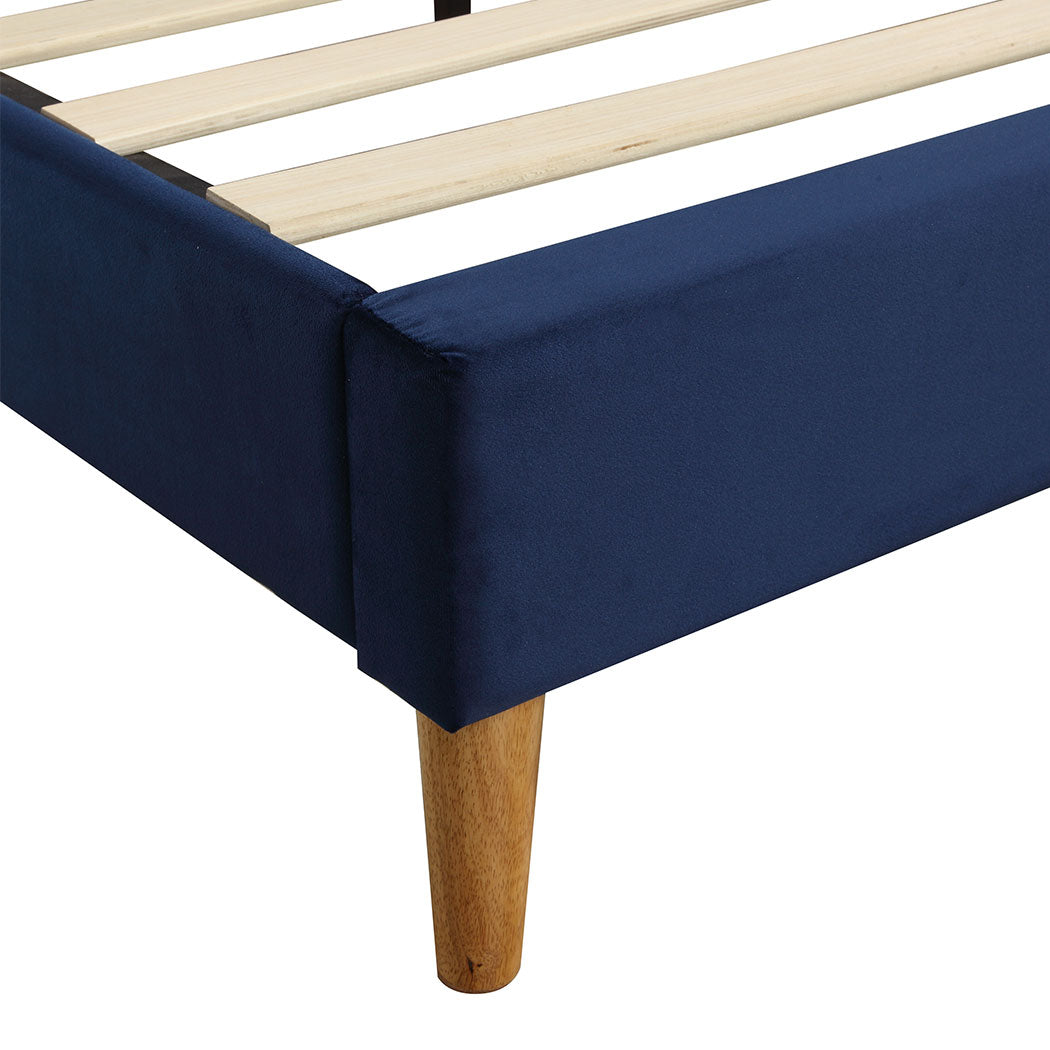 Bed Frame Queen Size Mattress Base Platform Wooden Velevt Headboard Blue - image5