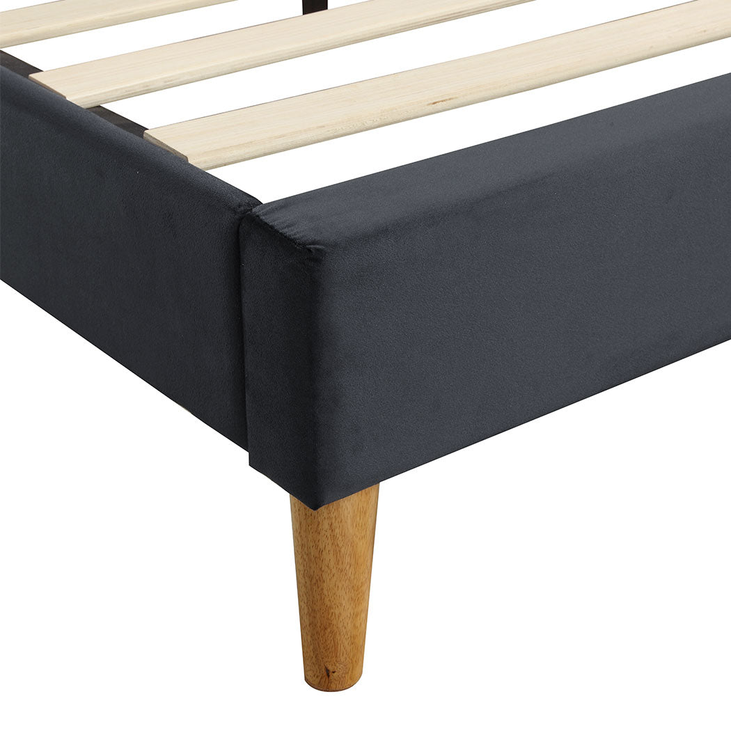 Bed Frame Queen Size Mattress Base Platform Wooden Velevt Headboard Grey - image5