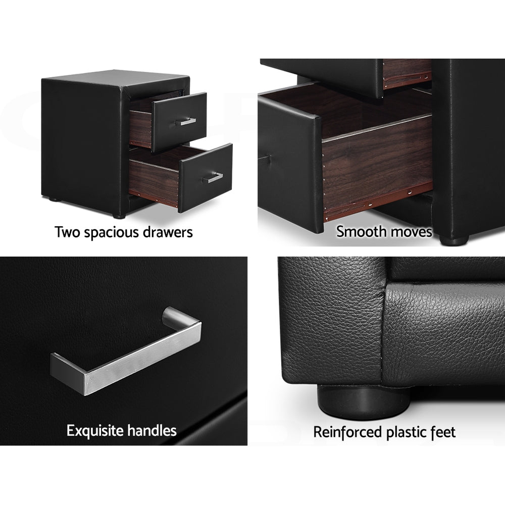 PVC Leather Bedside Table - Black - image4