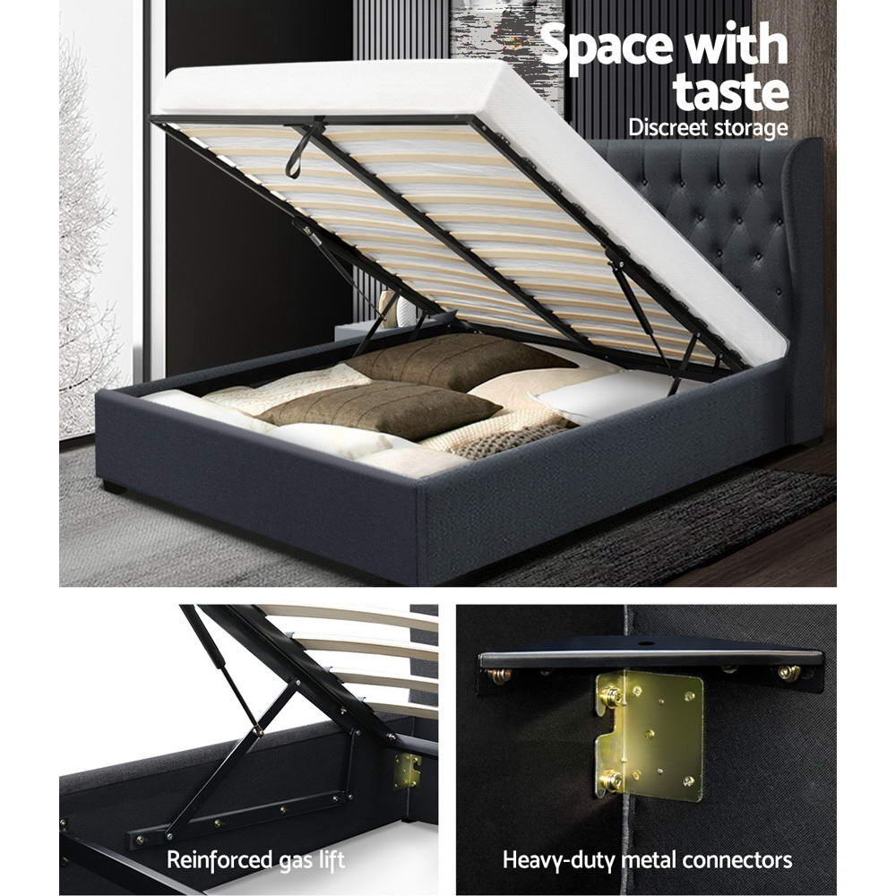 Queen Size Gas Lift Bed Frame - Charcoal - image4