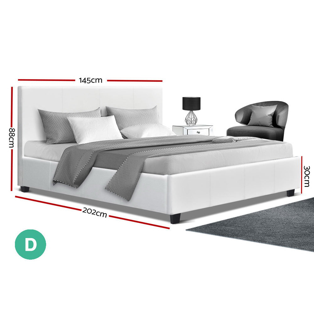 Bed Frame PU Leather - White Double - image2