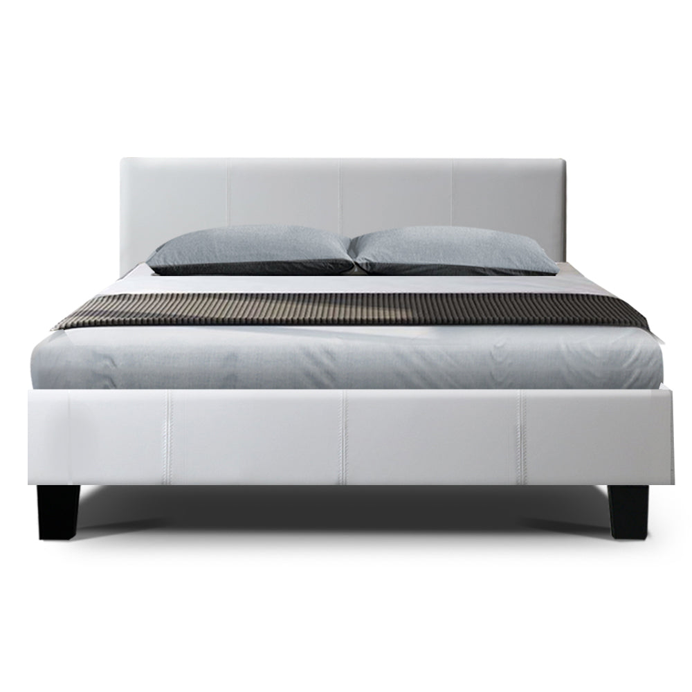 Bed Frame PU Leather - White Double - image3