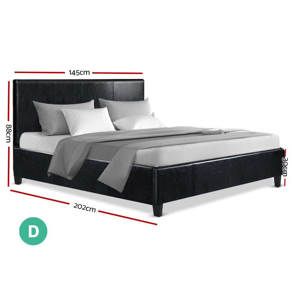 Bed Frame Double Size Base Mattress Platform Leather Wooden Black NEO - image2