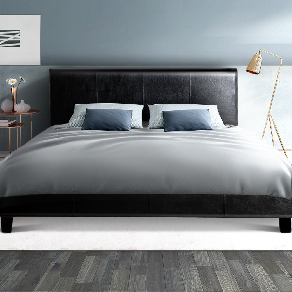 Bed Frame Double Size Base Mattress Platform Leather Wooden Black NEO - image7