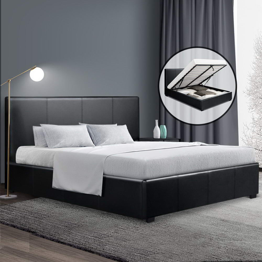 Bed Frame PU Leather - Black Queen - image7