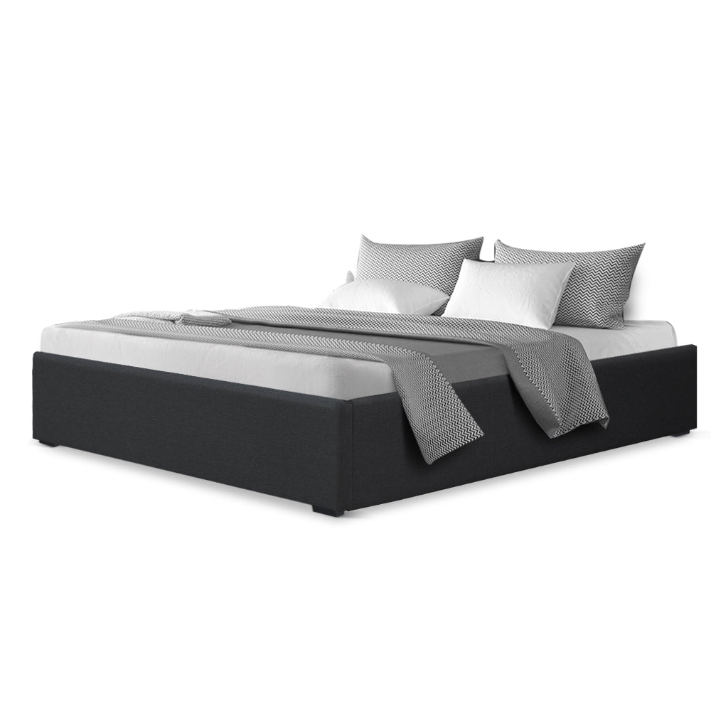 Double Size Storage Gas Lift Bed Frame without Headboard Fabric Charcoal - image3