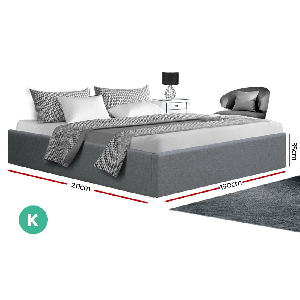 King Size Gas Lift Bed Frame Base With Storage Platform Fabric - image2