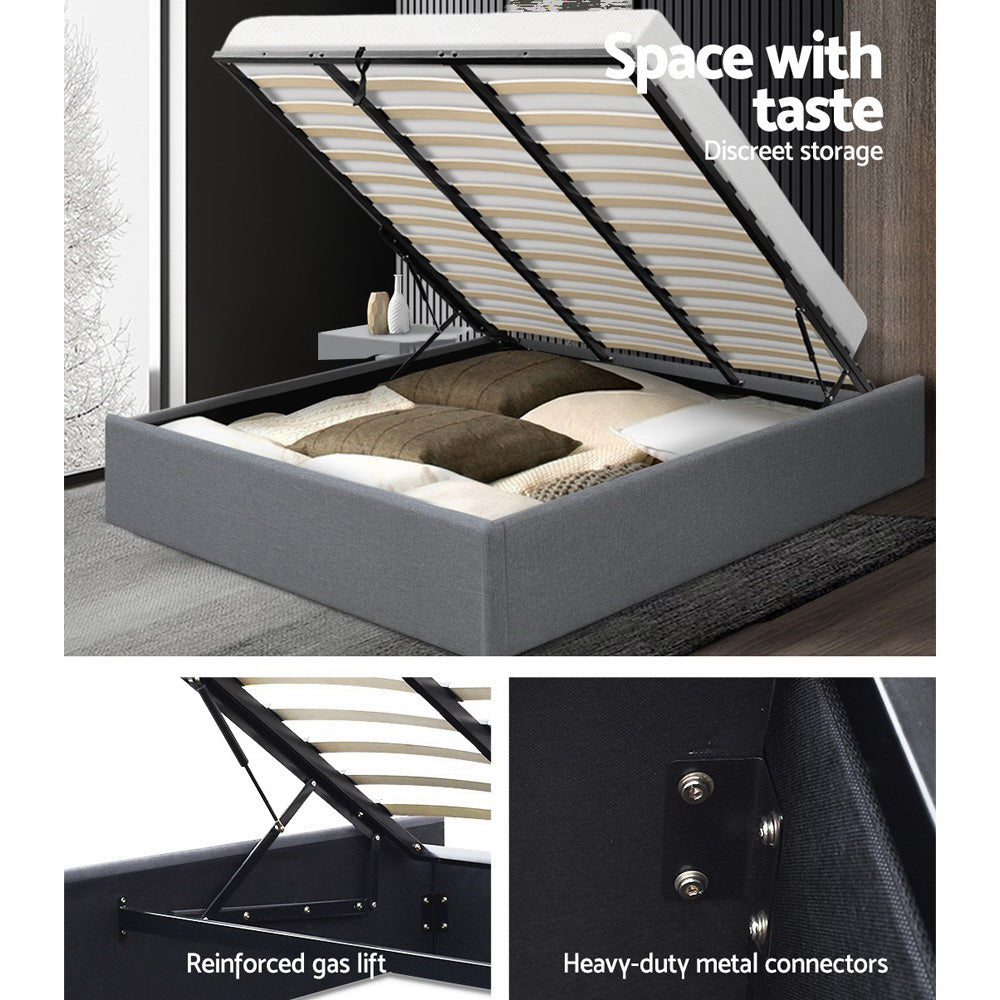 King Size Gas Lift Bed Frame Base With Storage Platform Fabric - image4