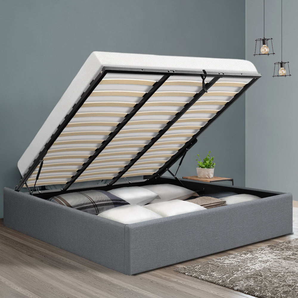 King Size Gas Lift Bed Frame Base With Storage Platform Fabric - image7