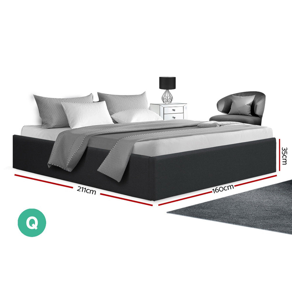 Queen Size Storage Gas Lift Bed Frame without Headboard Fabric Charcoal - image2