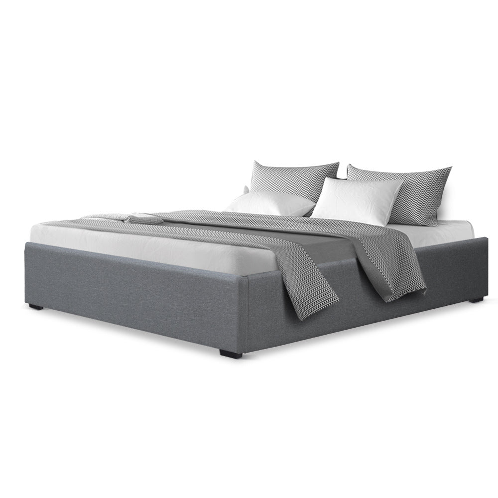 Queen Size Gas Lift Bed Frame Base With Storage Platform Fabric - image3