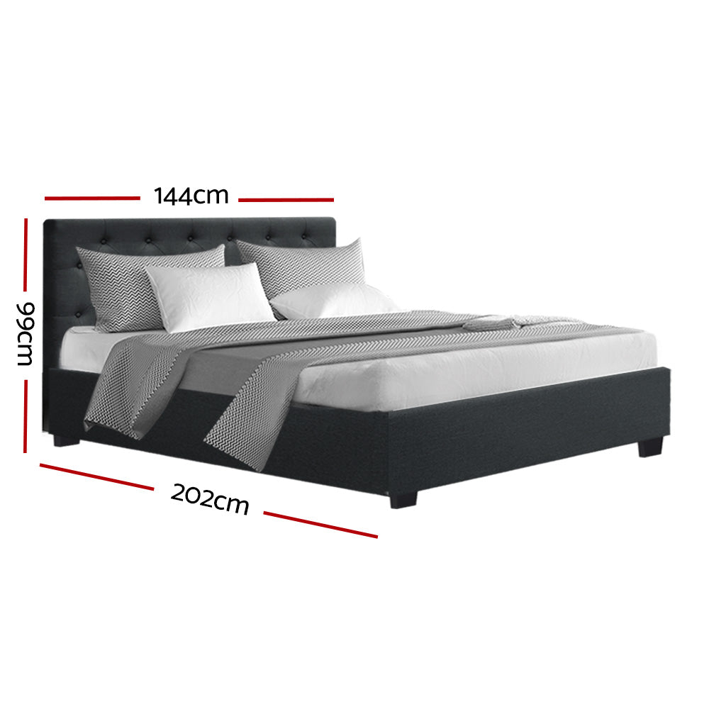 Bed Frame Double Size Gas Lift Base With Storage Fabric Charcoal Vila - image2