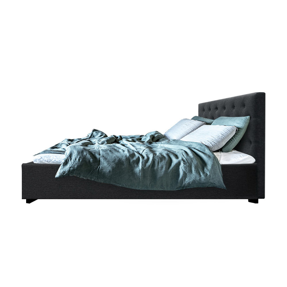 Bed Frame Double Size Gas Lift Base With Storage Fabric Charcoal Vila - image4