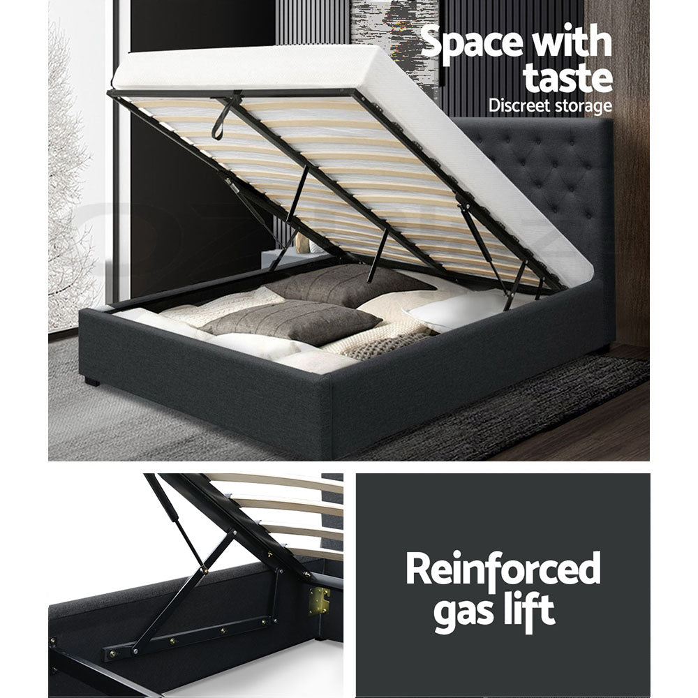 Bed Frame Double Size Gas Lift Base With Storage Fabric Charcoal Vila - image5