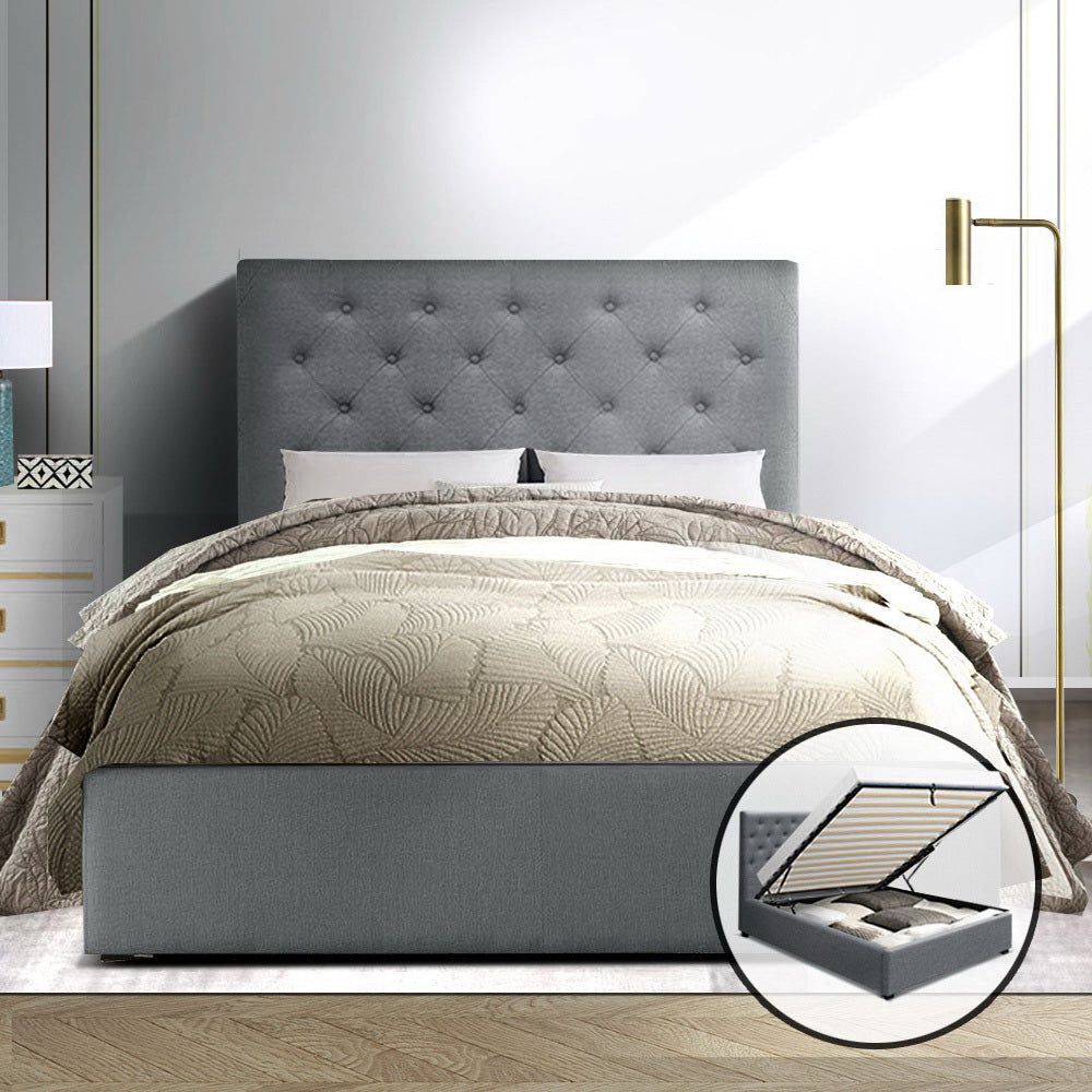 Bed Frame Fabric Gas Lift Storage - Grey King Single - image7