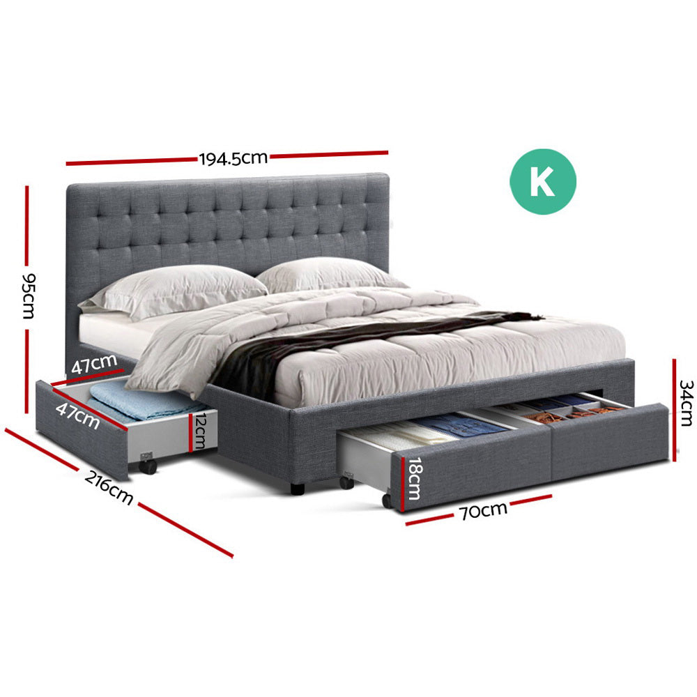 Avio Bed Frame Fabric Storage Drawers - Grey King - image2