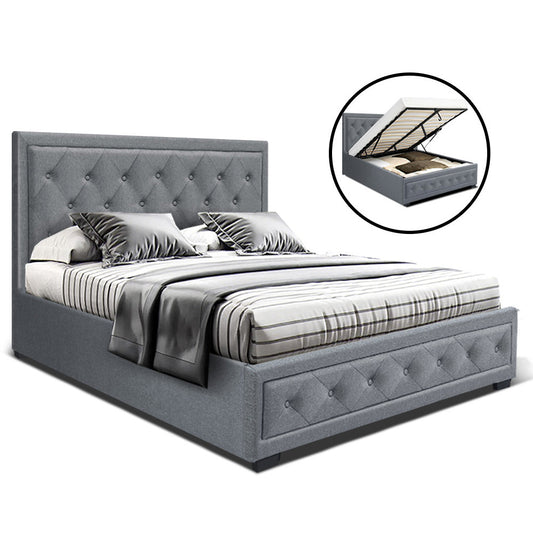 Tiyo Bed Frame Fabric Gas Lift Storage - Grey Double - image1