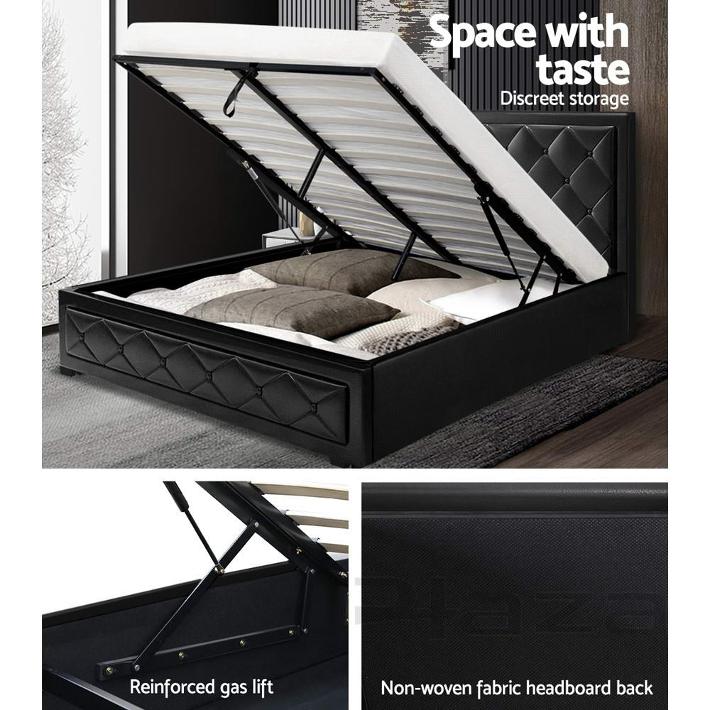 Tiyo Bed Frame PU Leather Gas Lift Storage - Black Queen - image4