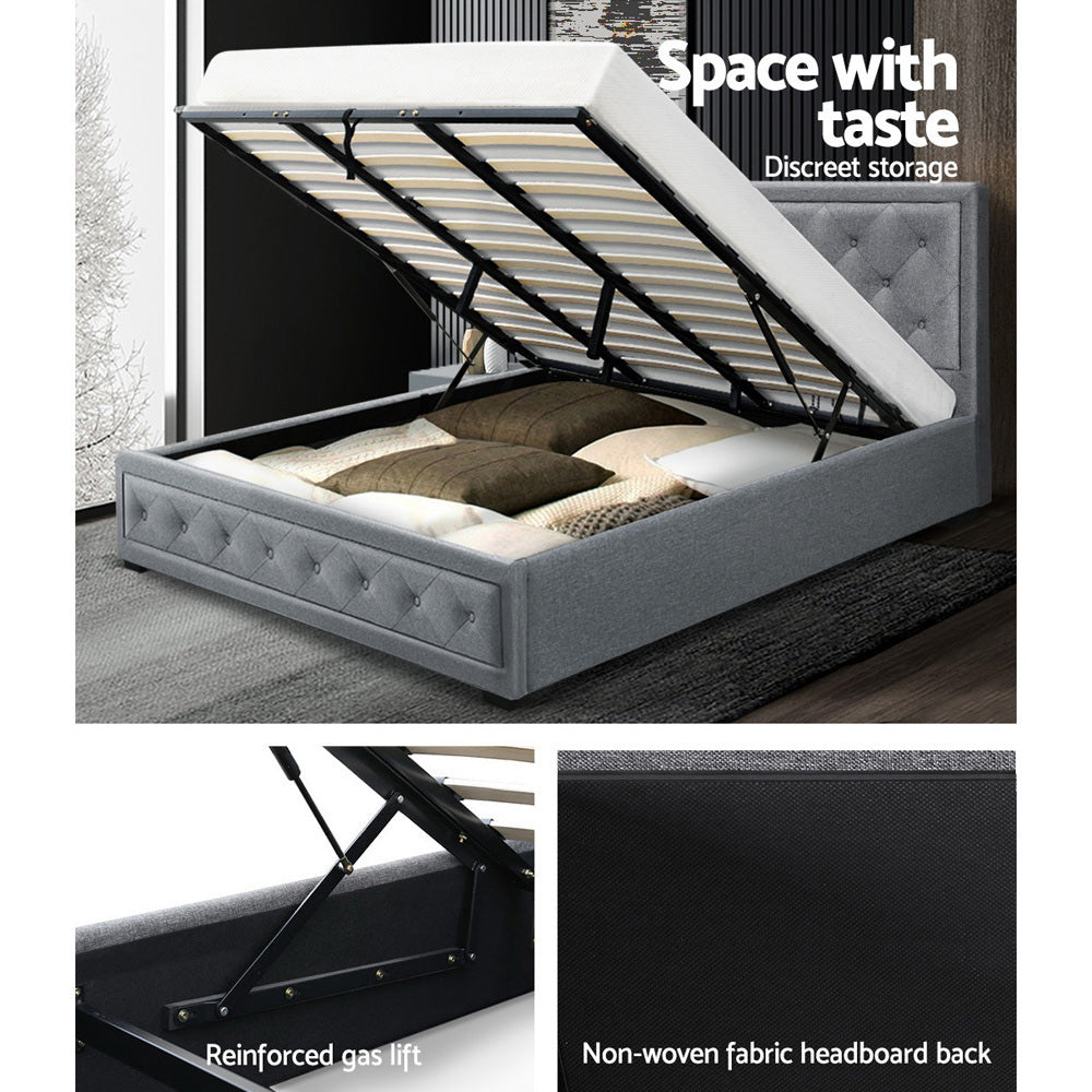 Tiyo Bed Frame Fabric Gas Lift Storage - Grey King - image6