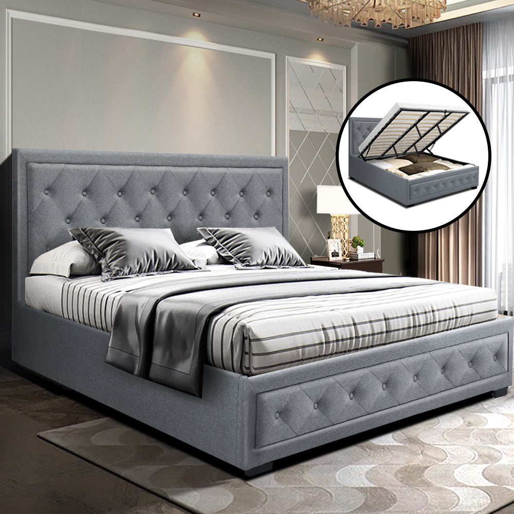 Tiyo Bed Frame Fabric Gas Lift Storage - Grey King - image7